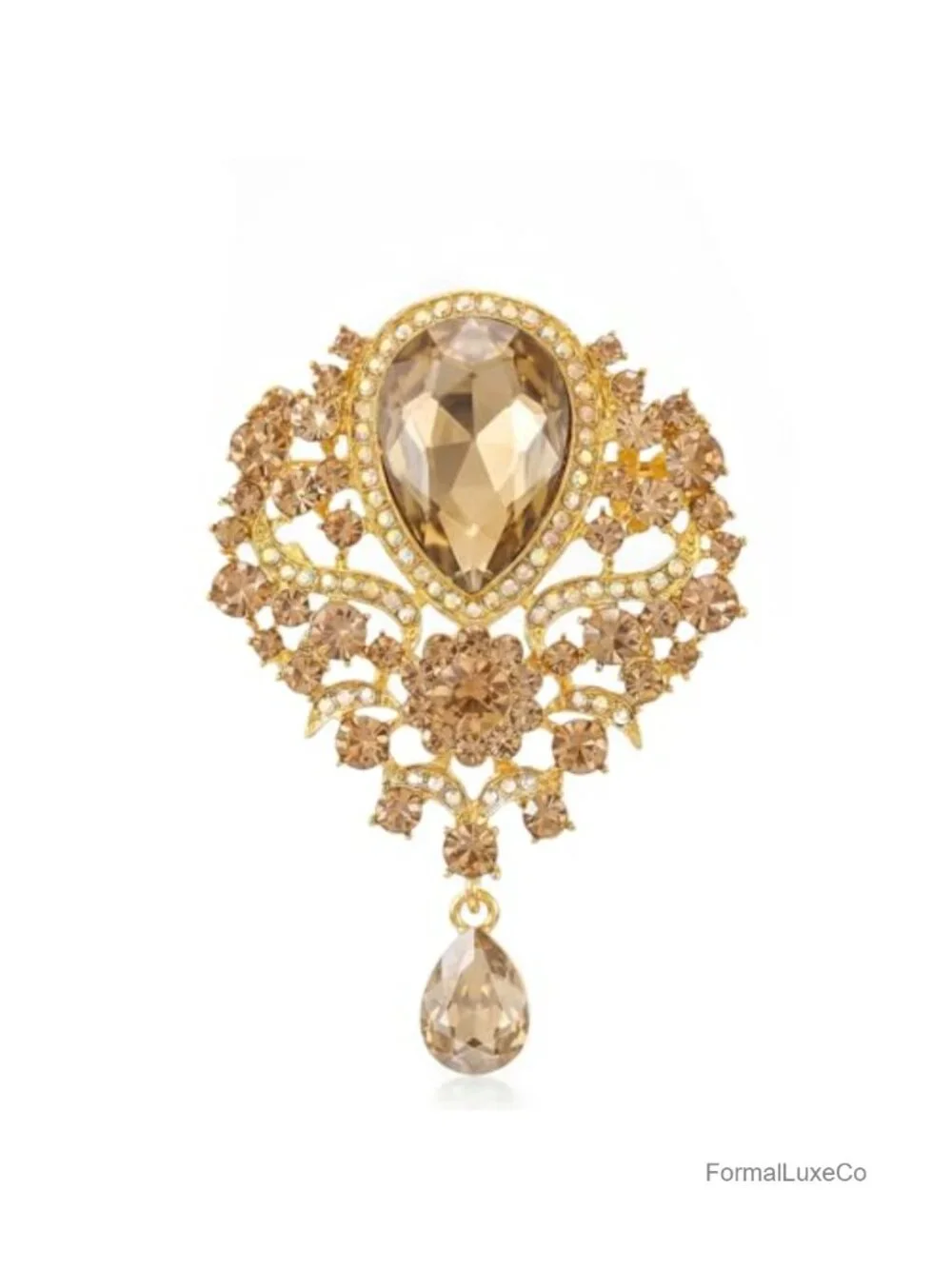 Sparkling Rhinestone Brooch Teardrop Flower Pin Vintage Statement Jewelry